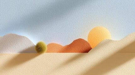 Poster - Abstract Sand Colored Scene with Organic Shapes and Pastel Sunset