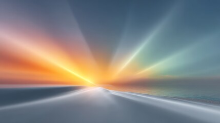 Poster - Abstract Sunrise Rays Background:  Orange Yellow Teal Gradient Beams
