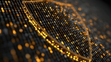 Poster - Glowing Shield Made of Binary Code Over Login Field With Clear Space on Left Side Amidst a Digital Environment