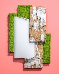 Poster - Abstract Vintage Paper Textures on Dusty Green and Pink Background