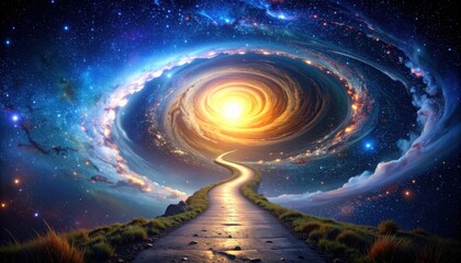 Poster - Cosmic Pathway of Swirling Galaxies Leading to Center of Universe
