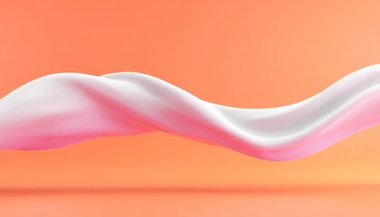 Poster - Abstract White and Pink Ribbon Waves on Orange Background