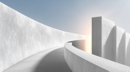 Poster - Abstract White Curved Wall with Black Band and Sunset