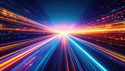 Poster - Glowing Code Lines Flowing Through a Virtual Abstract Landscape