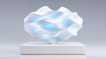 Poster - Abstract White Sculpture with Blue Light on White Base