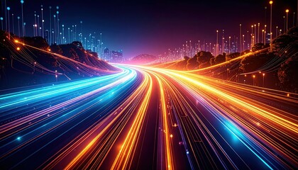 Poster - Glowing Data Streams Flowing Through Abstract Tech Circuits at Night