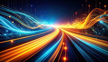 Poster - Glowing Data Streams Flowing Through Abstract Digital Circuits