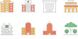 © Tasawar - Buildings apartments office hospital skyscraper mall park editable vector icon set design illustration editable stock vector illustration