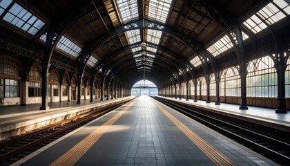 Poster - Abandoned Railway Station with Empty Platform and Forgotten Tracks