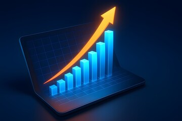 Poster - Blue and Orange Bar Graph Increasing on Laptop Screen Illustration