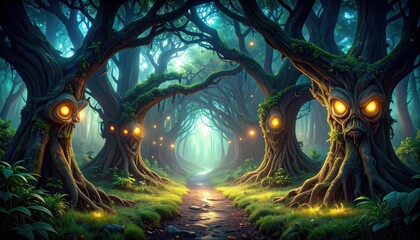 Poster - Mysterious Pathway Through Forest of Ancient Sentient Trees