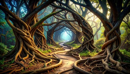 Poster - A Tangled Pathway Through Interwoven Tree Roots and Branches
