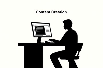 silhouette of person working on computer concept of content creation