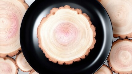 Poster - Circular Wood Rings Displayed on a Black Plate