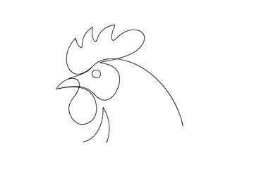 Poster - Single line drawing rooster head minimalist farm animal illustration