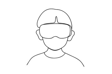 Poster - Line drawing of person wearing vr headset virtual reality technology