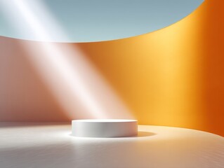 Poster - Curved Cream Podium with Spotlight and Orange Background