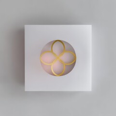 Poster - Cut Paper Square with Pink and Gold Geometric Design on Pale Surface