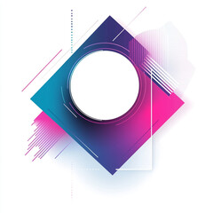 Fototapete - An abstract background featuring a prominent circle surrounded by overlapping pink, blue, and purple geometric shapes and subtle dotted patterns.