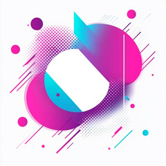Fototapete - An abstract background featuring a prominent circle surrounded by overlapping pink, blue, and purple geometric shapes and subtle dotted patterns.