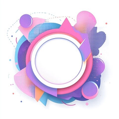 Fototapete - An abstract background featuring a prominent circle surrounded by overlapping pink, blue, and purple geometric shapes and subtle dotted patterns.