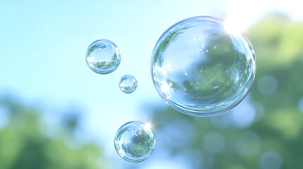 Poster - A close-up of bubbles floating in the air, capturing the beauty of nature and light in a serene outdoor setting.