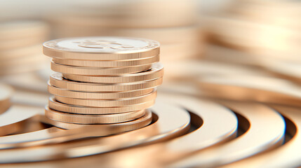 Aufkleber - A close-up view of stacked coins with a blurred background highlights the importance of finance and investment.