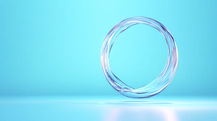 Poster - A modern, minimalist transparent ring on a blue background, symbolizing elegance and innovation, ideal for digital designs.