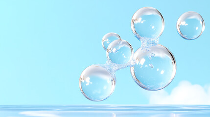 Poster - A serene image of floating bubbles against a clear blue sky, symbolizing purity, freshness, and the beauty of nature.