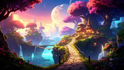 Poster - Surreal Dream Pathway through Ethereal Floating Islands and Colors