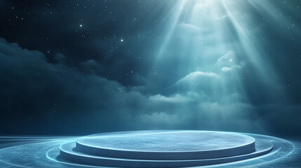 Aufkleber - A stunning abstract background featuring a circular stage illuminated by celestial light against a starry sky, creating an ethereal atmosphere.
