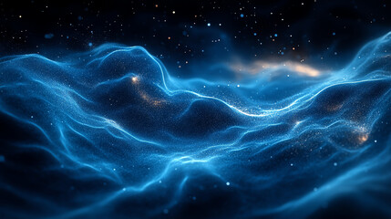 Poster - A stunning blue cosmic wave, filled with stars and shimmering light, representing the mysterious beauty of outer space.