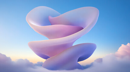 Aufkleber - A surreal and abstract sculpture floats among the clouds, showcasing a beautiful blend of pastel colors and elegant curves.