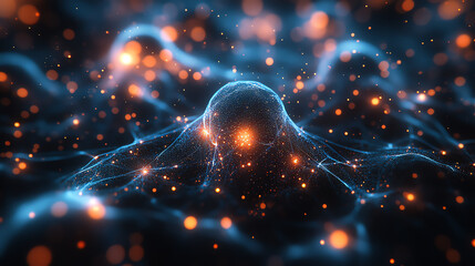 Poster - Abstract depiction of molecular structures and energy flow, showcasing the beauty of science and technology in vibrant colors.