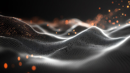 Leinwandbilder - Abstract digital landscape with flowing lines and glowing particles, representing innovation and the future of technology.
