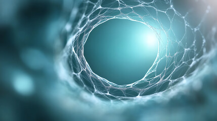 Fototapete - Abstract representation of cellular structure with intricate patterns and vibrant light, showcasing the beauty of biological science.