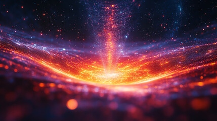 Poster - An abstract representation of a cosmic phenomenon, showcasing swirling lights and energy emanating from a central point.