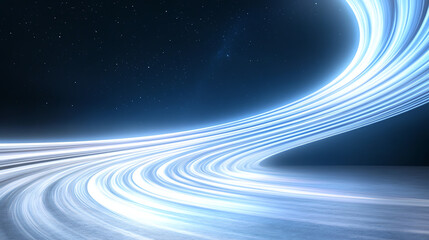 Poster - An abstract representation of light trails in a futuristic landscape, symbolizing speed, innovation, and advanced technology.