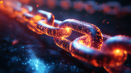 Poster - Close-up of a glowing chain, symbolizing strength, connection, and innovation in technology and digital fields.