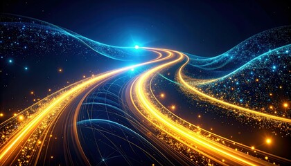 Poster - Ethereal Pathway of Glowing Particles Flowing Like a Dynamic River