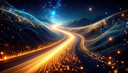 Poster - Ethereal Pathway of Glowing Particles Flowing Like a River at Night