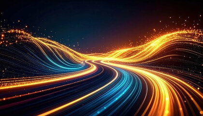 Poster - Ethereal Flow of Glowing Particles in Dynamic Pathway Like a River