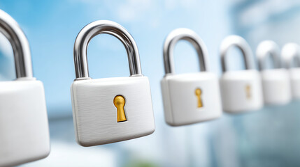 Poster - Close-up view of modern padlocks highlighting security and protection in technology and data management.