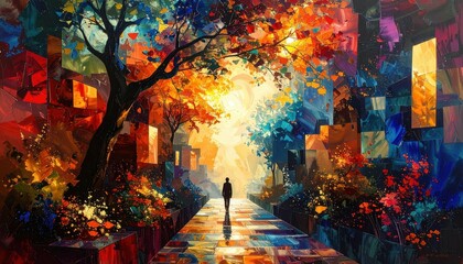 Poster - Pathway of Fragmented Memories Through Abstract Colorful Images