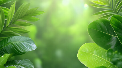 Aufkleber - Lush green leaves illuminated by gentle light, creating a serene and vibrant natural atmosphere perfect for eco-friendly themes.