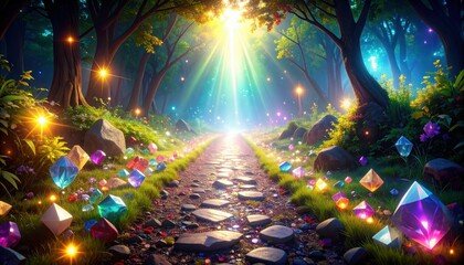 Poster - Ethereal Pathway of Scattered Gemstones Sparkling in Light