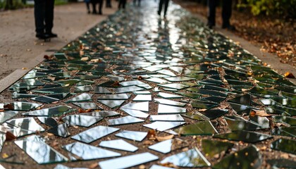 Poster - Surreal Pathway of Shattered Mirrors Reflecting Distorted Realities