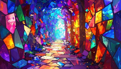 Poster - Colorful Pathway of Shattered Glass Fragments in Artistic Decay