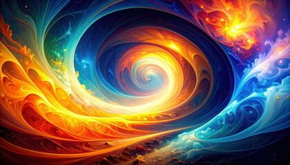 Poster - Dynamic Pathway of Elemental Forces: Fire, Water, Air, Earth Swirls