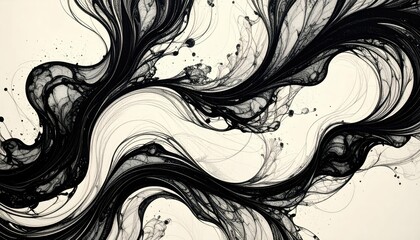 Poster - Swirling Ink Patterns Art on Paper Creating Fluid Pathways